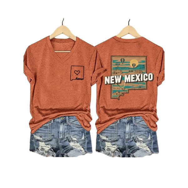 Womens New Mexico Flooding Print V Neck T Shirt4