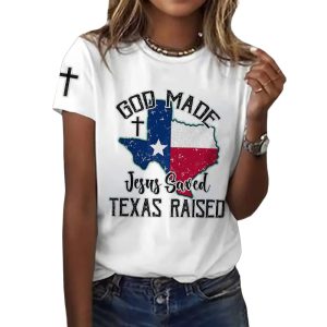 Retro Texas Strong God Made Jesus Saved Texas Print T Shirt