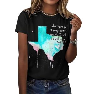 Retro Texas Strong When You Go Through Deep Waters I Will Be With You Isaiah 43 2 Print T Shirt