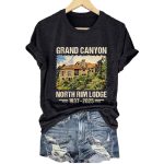 Retro Grand Canyon North Rim Lodge 1937–2025 Tribute Standing Strong For Grand Canyon Wildfire Support Print T-Shirt