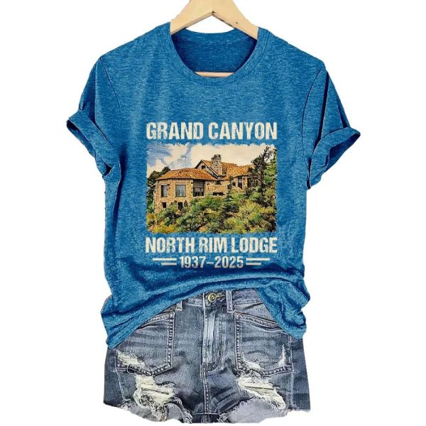 Retro Grand Canyon North Rim Lodge 1937 2025 Tribute Standing Strong For Grand Canyon Wildfire Support Print T Shirt1