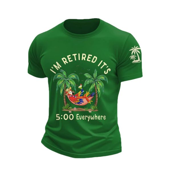 Retro I'm Retired Resort Hawaiian Print T Shirt1