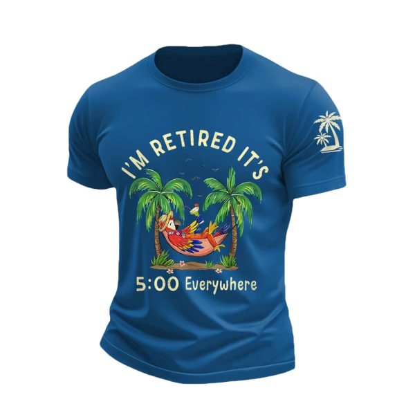 Retro I'm Retired Resort Hawaiian Print T Shirt2