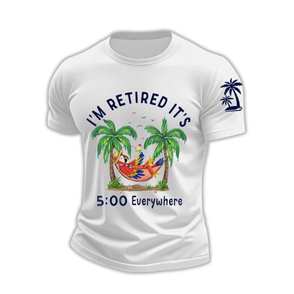 Retro I'm Retired Resort Hawaiian Print T Shirt3