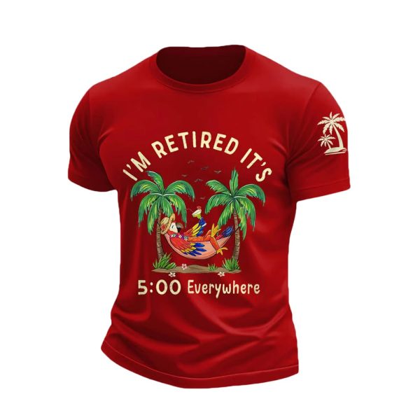 Retro I'm Retired Resort Hawaiian Print T Shirt4