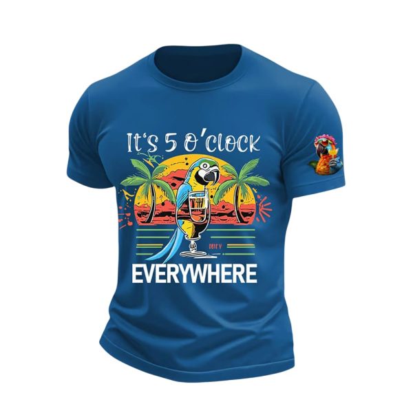 Retro Its 5 Oclock Everywhre Hawaiian Print T Shirt