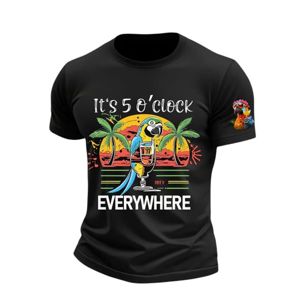 Retro Its 5 Oclock Everywhre Hawaiian Print T Shirt1