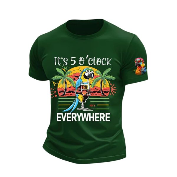 Retro Its 5 Oclock Everywhre Hawaiian Print T Shirt2