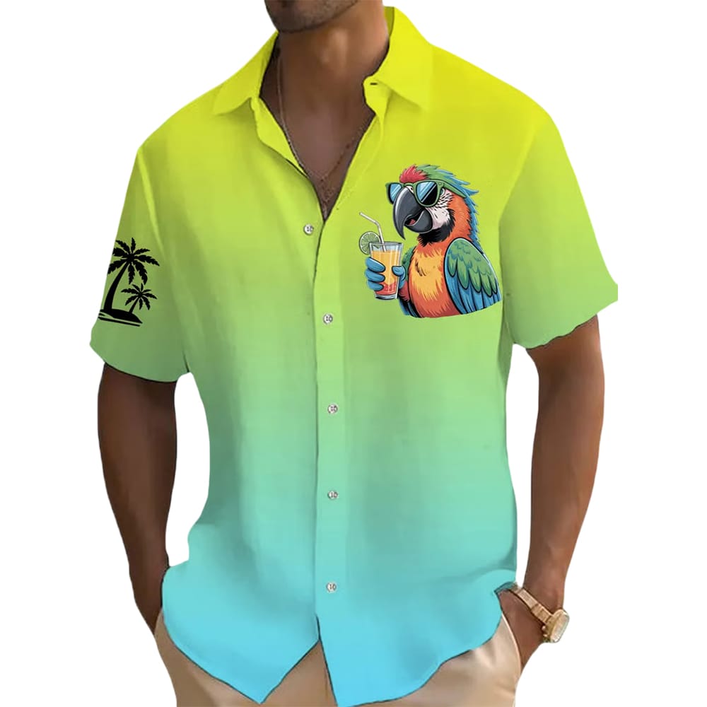 Retro Parrot Vacation Hawaiian Print Shirt Retro Parrot Vacation Hawaiian Print Shirt