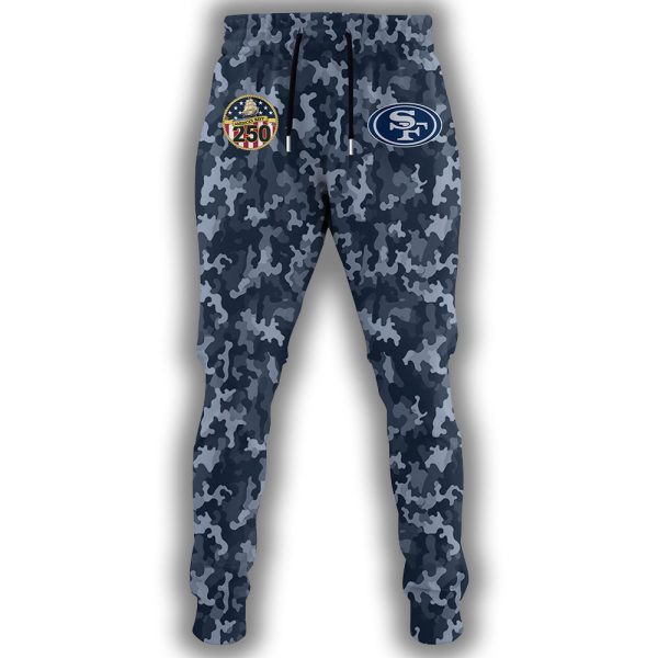 SF 49ers US Navy 250th Birthday Celebration Night Game 2025 Hoodie Joggers Cap 2