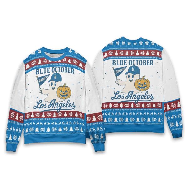 Blue October Ghost Dodgers Christmas Ugly Sweater