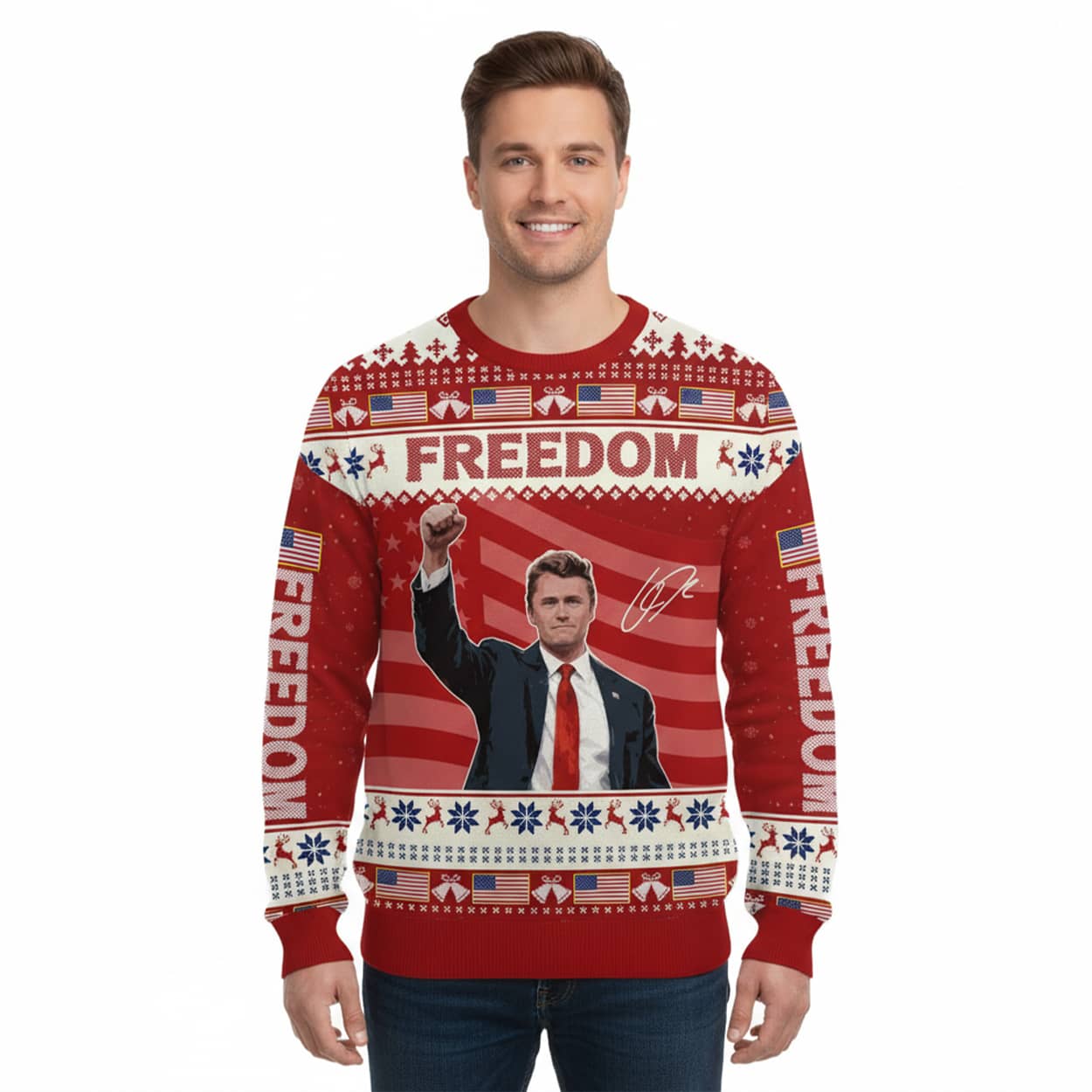 Charlie Kirk Freedom Signature Ugly Sweater Charlie Kirk Freedom Signature Ugly Sweater