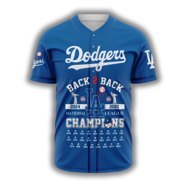 Dodgers Back 2 Back 2025 National League Champions Jersey
