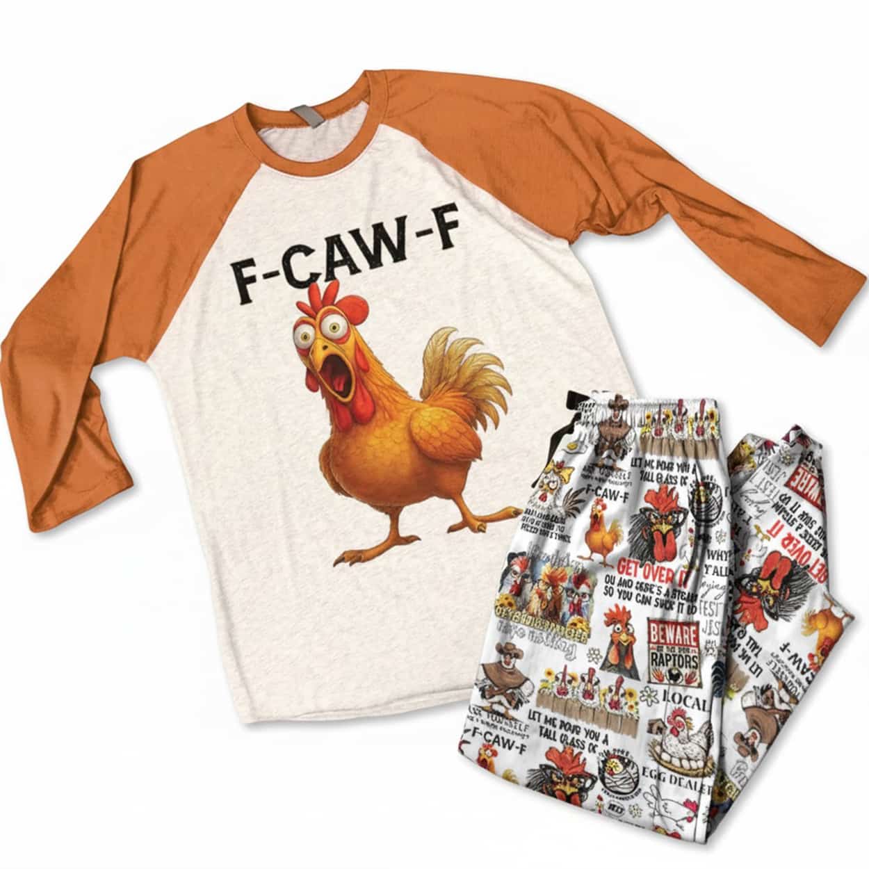F-CAW-F Funny Chickens Raglan Lounge Pajamas F-CAW-F Funny Chickens Raglan Lounge Pajamas