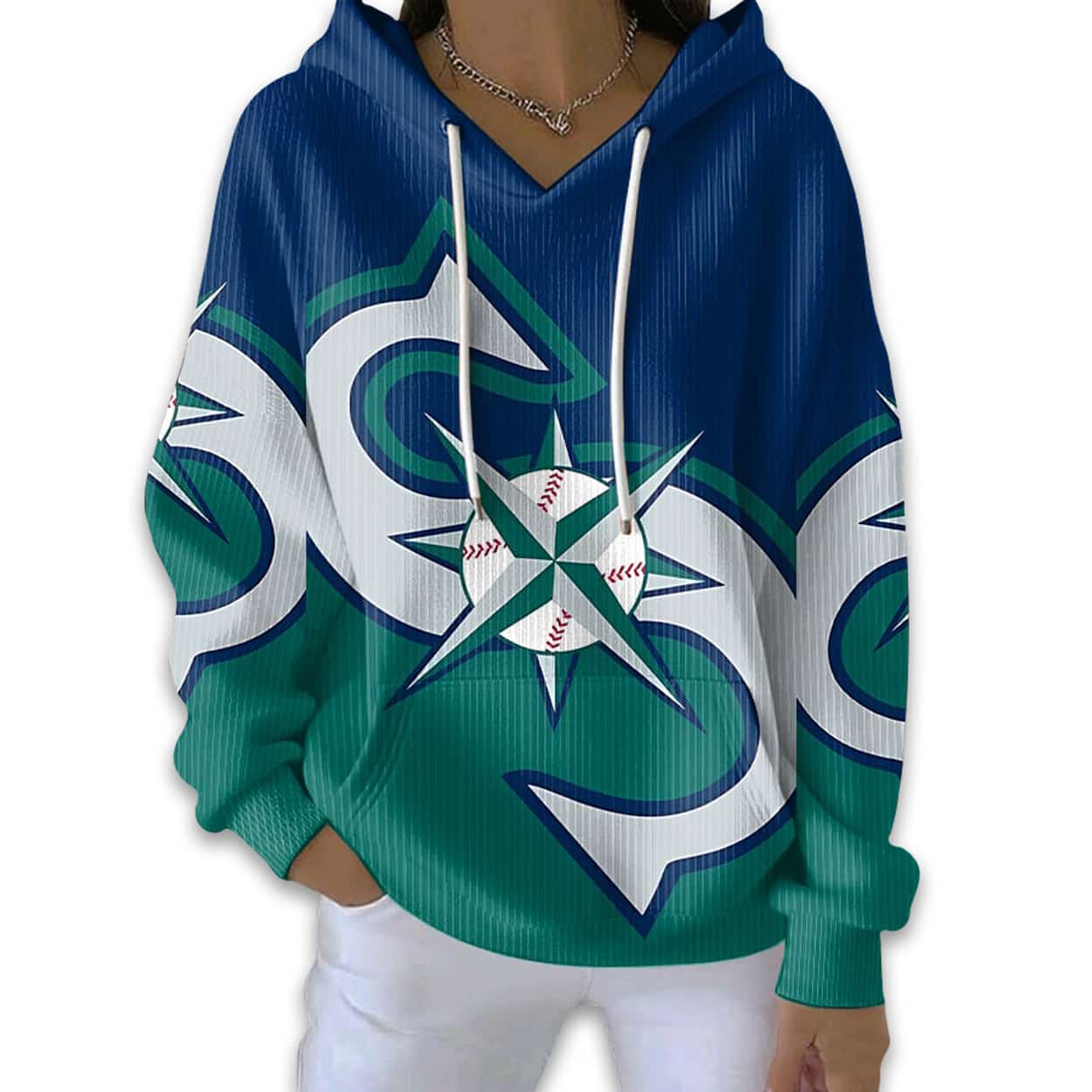 Mariners Navy Aqua Pit Strpied Hoodie Mariners Navy Aqua Pit Strpied Hoodie