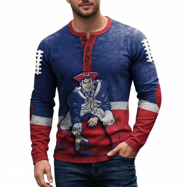 Pat Patriot Football Print Henley Top