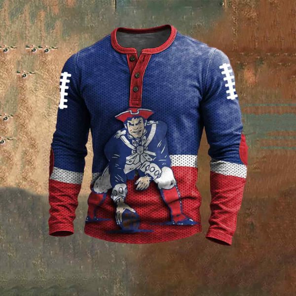 Pat Patriot Football Print Henley Top