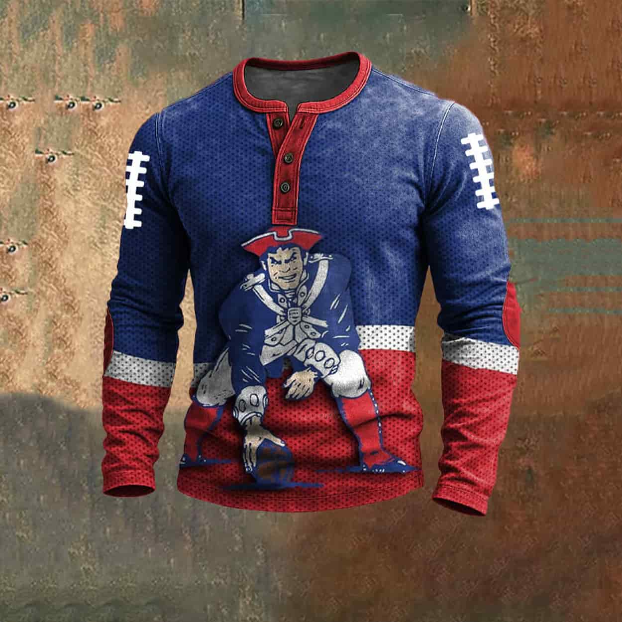 Pat Patriot Football Print Henley Top Pat Patriot Football Print Henley Top