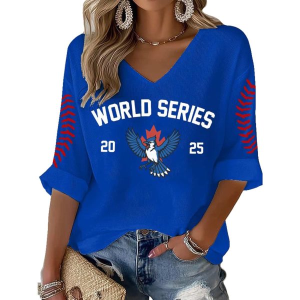 Toronto Baseball World Series 2025 Print Waffle V Neck T shirt1