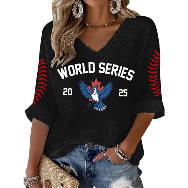Toronto Baseball World Series 2025 Print Waffle V Neck T shirt2