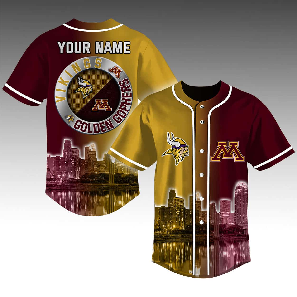 Vikings x Golden Gophers Skyline Baseball Jersey Vikings x Golden Gophers Skyline Baseball Jersey
