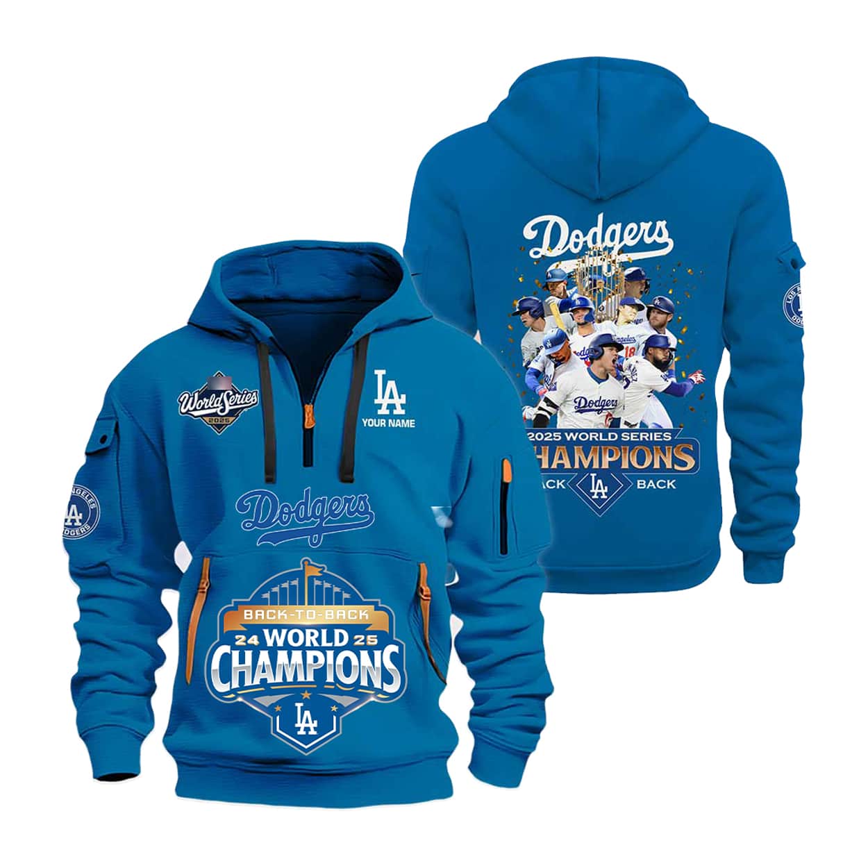2025 Dodgers Back 2 Back World Series Champions Hoodie Half Zipper 3 2025 Dodgers Back 2 Back World Series Champions Hoodie Half Zipper2