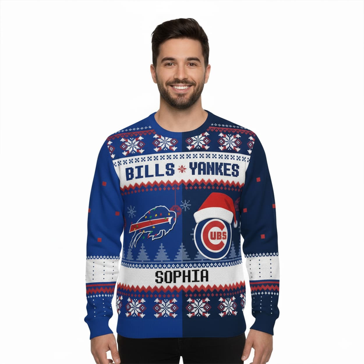 2025 Bills x Yankees Customized Christmas Ugly Sweater 2025 Bills x Yankees Customized Christmas Ugly Sweater