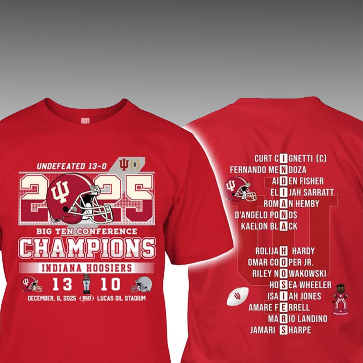 2025 Hoosiers Big Ten Champs Undefeated 13-0 Two-Sided Shirt 2025 Hoosiers Big Ten Champs Undefeated 13-0 Two-Sided Shirt