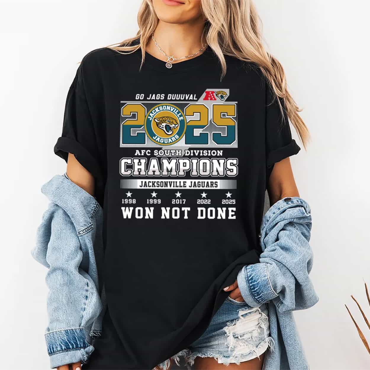 2025 Jaguars AFC South Champs GO JAGS DUUUVAL Shirt 2 2025 Jaguars AFC South Champs GO JAGS DUUUVAL Shirt 4