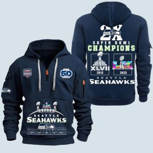 2026 Seahawks 2x Super Bowls Champions Quarter Zip Hoodie