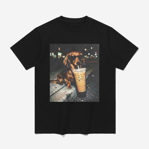 Funny Dachshund Drinking Iced Coffee T-shirt