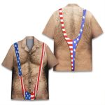 American Flag Chest Hair Illusion Funny Hawaiian Shirt