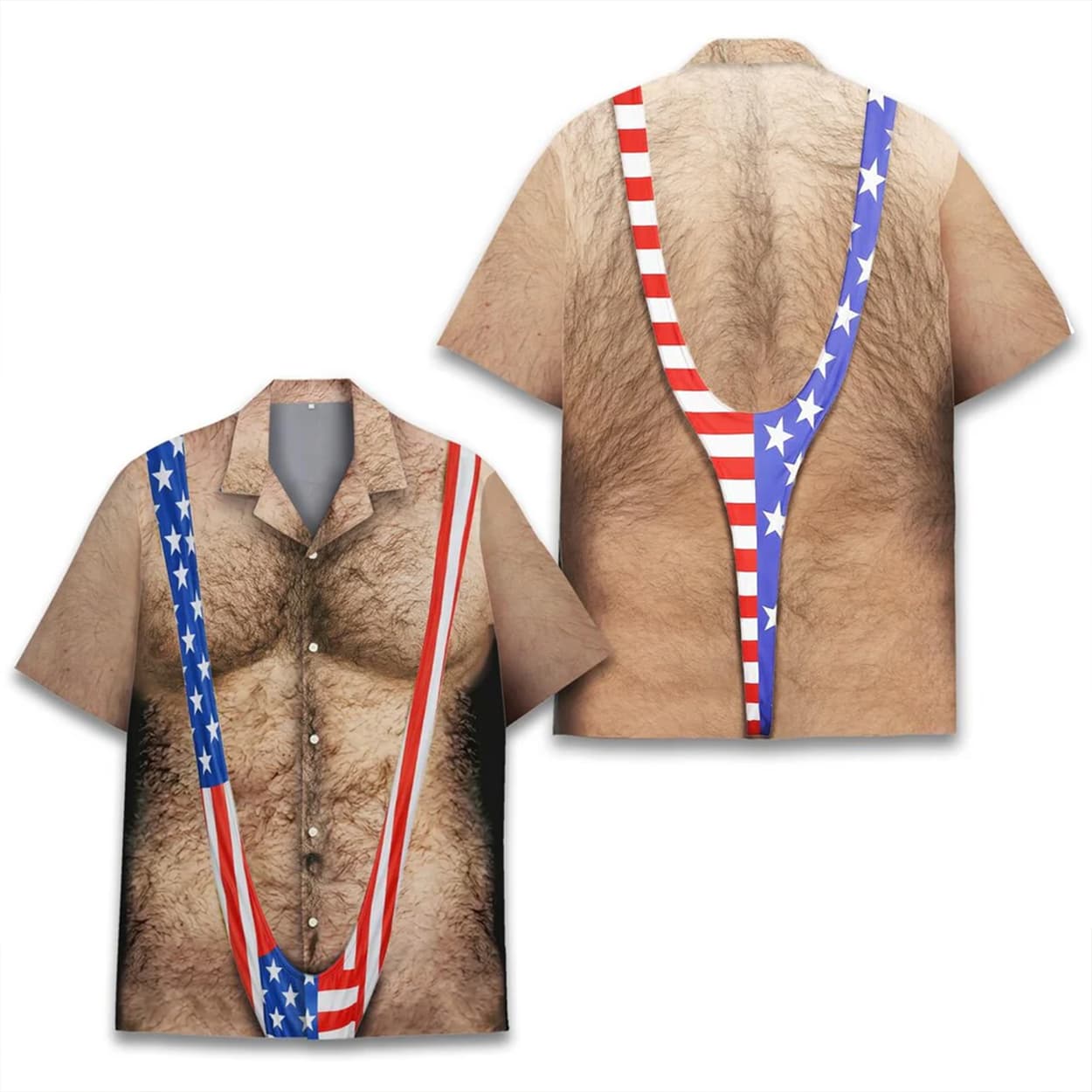 American Flag Chest Hair Illusion Funny Hawaiian Shirt 1 American Flag Chest Hair Illusion Funny Hawaiian Shirt