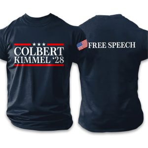 Mens Retro Colbert Kimmel 28 Free Speech Print T-Shirt