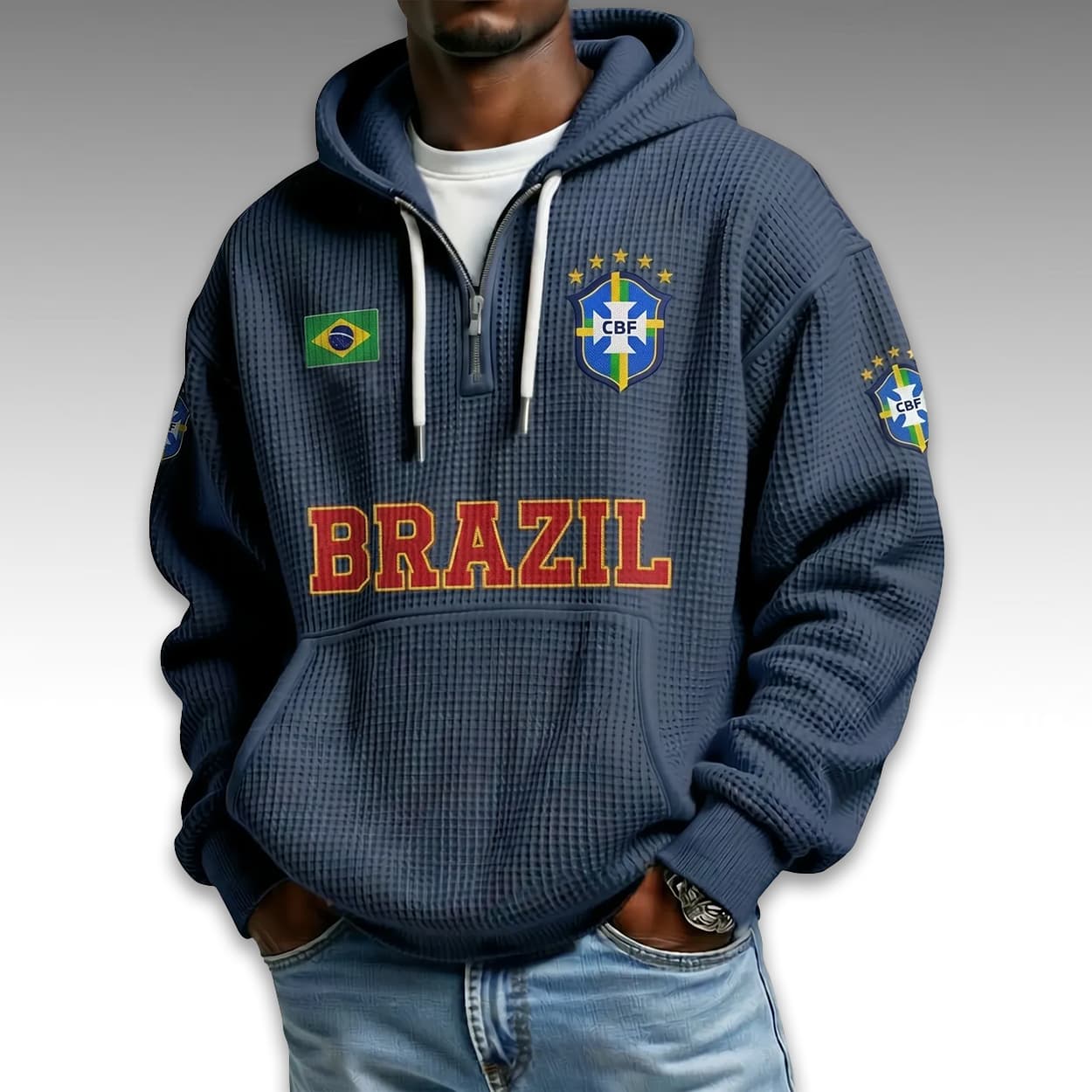 Brazil World Cup 2026 Waffle Quarter Zip Hoodie 2 Brazil World Cup 2026 Waffle Quarter Zip Hoodie 2