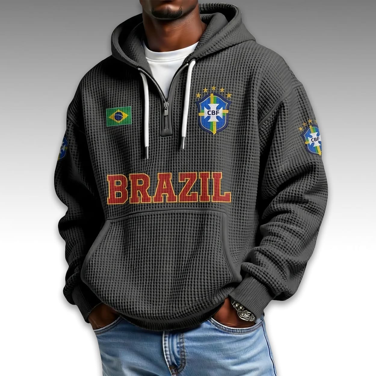 Brazil World Cup 2026 Waffle Quarter Zip Hoodie 4 Brazil World Cup 2026 Waffle Quarter Zip Hoodie 4