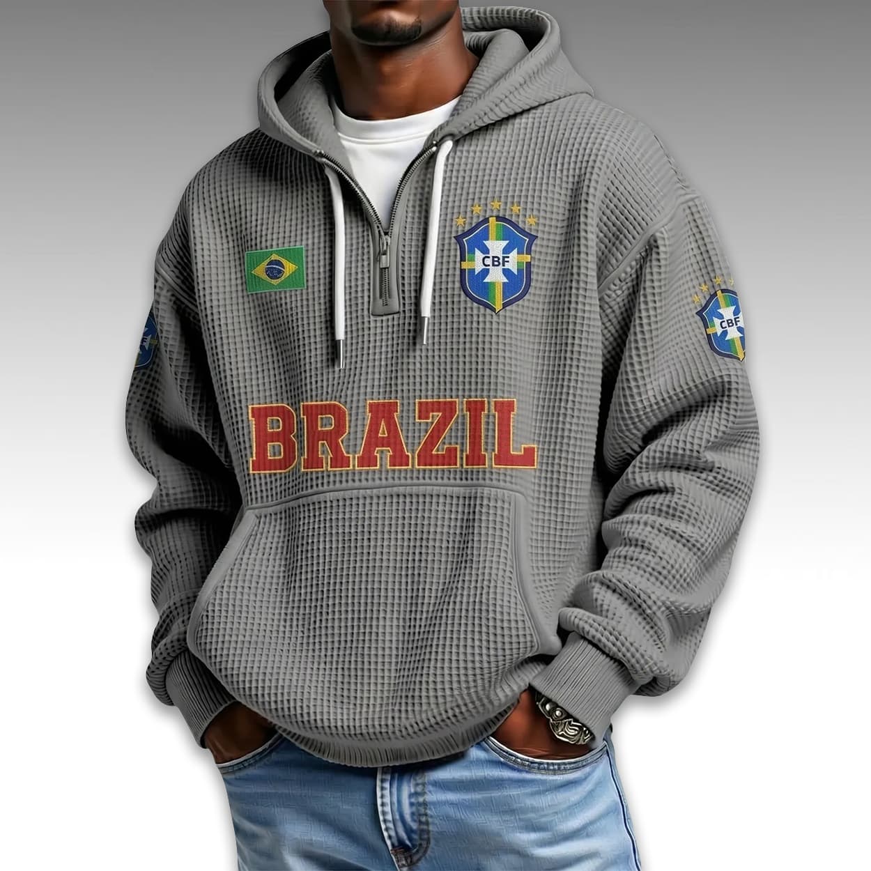 Brazil World Cup 2026 Waffle Quarter Zip Hoodie 5 Brazil World Cup 2026 Waffle Quarter Zip Hoodie 5