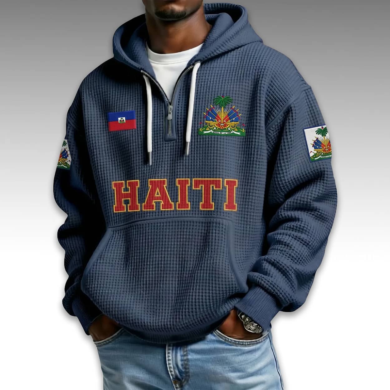 Haiti World Cup 2026 Waffle Quarter Zip Hoodie Haiti World Cup 2026 Waffle Quarter Zip Hoodie