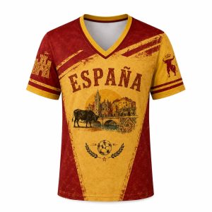 2026 Womens Vintage Spanish Soccer V Neck T Shirt 1