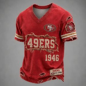 49ers Est 1946 Distressed Ripped Luxury V Neck T Shirt