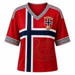 2026 Norway Football Viking Ship Celtic Flag Print Sleeves V-Neck T-Shirt