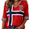2026 Norway Football Viking Ship Celtic Flag Print Sleeves V-Neck T-Shirt