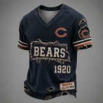 Bears Est 1920 Distressed Ripped Luxury V-Neck T-Shirt