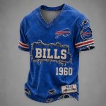 Bills Est 1960 Distressed Ripped Luxury V-Neck T-Shirt