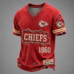 Chiefs Est 1960 Distressed Ripped Luxury V-Neck T-Shirt