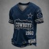 Cowboys Est 1960 Distressed Ripped Luxury V Neck T Shirt