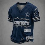 Cowboys Est 1960 Distressed Ripped Luxury V-Neck T-Shirt