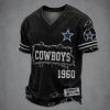 Cowboys Est 1960 Distressed Ripped Luxury V Neck T Shirt1