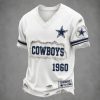 Cowboys Est 1960 Distressed Ripped Luxury V Neck T Shirt2