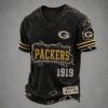 Packers Est 1919 Distressed Ripped Luxury V Neck T Shirt1